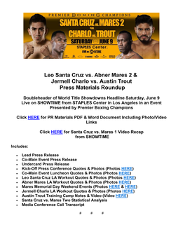 Leo Santa Cruz Vs. Abner Mares 2 & Jermell Charlo Vs. Austin Trout