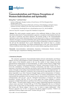 Transcendentalism and Chinese Perceptions of Western Individualism and Spirituality