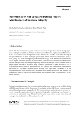 Maintenance of Genomic Integrity
