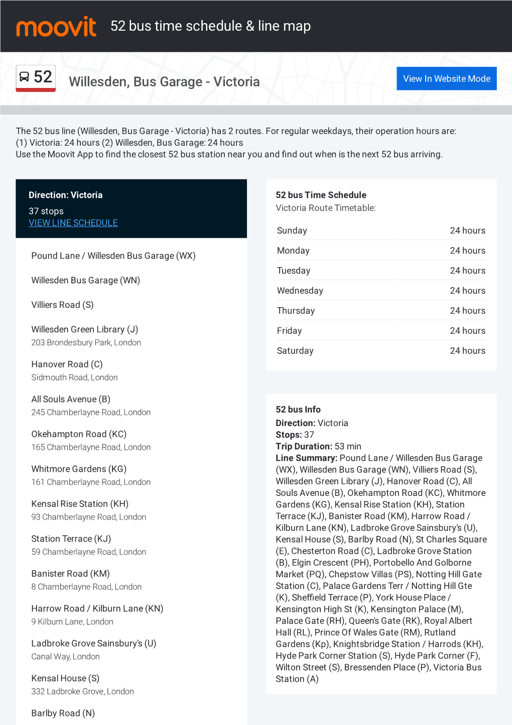 52 Bus Time Schedule & Line Route