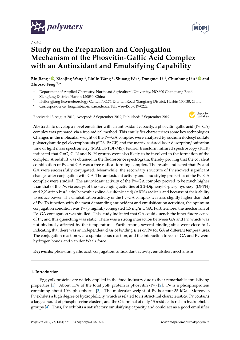 Study on the Preparation and Conjugation Mechanism of the Phosvitin-Gallic Acid Complex with an Antioxidant and Emulsifying Capability