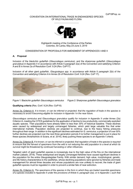 Cop18 Prop. Xx – P. 1 Cop18prop. Xx CONVENTION on INTERNATIONAL TRADE in ENDANGERED SPECIES of WILD FAUNA and FLORA