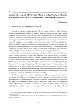 Comparative Aspects of Christian Music in India, China, and Russia: Missionaries and Natives As Intermediary Actors in the Contact Zone