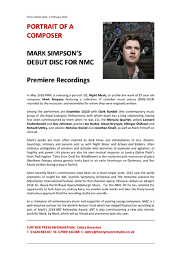 PORTRAIT of a COMPOSER MARK SIMPSON's DEBUT DISC for NMC Premiere Re