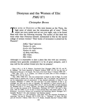 Dionysus and the Women of Elis: "PMG" 871 , Greek, Roman and Byzantine Studies, 23:4 (1982:Winter) P.305