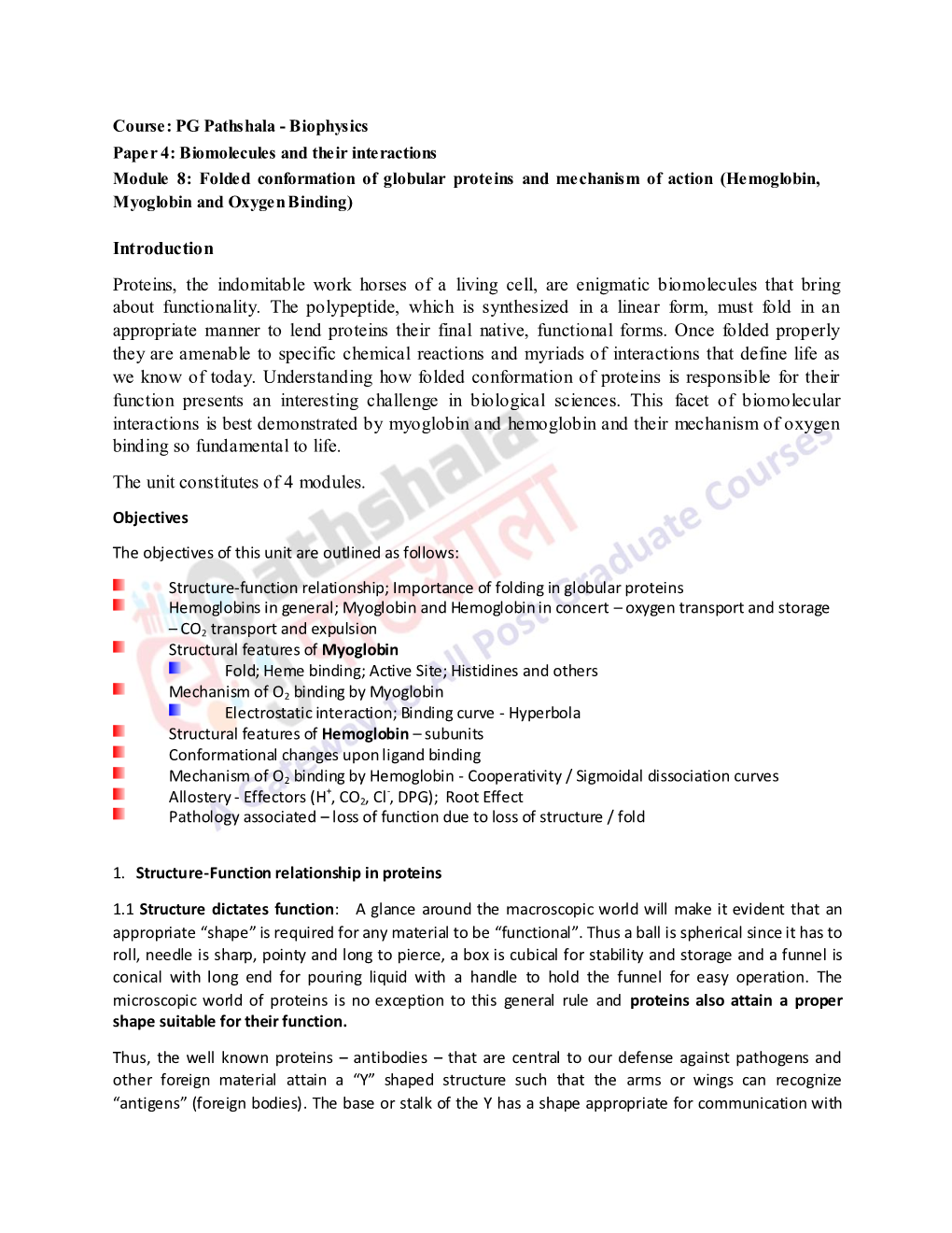 Structure Function Relationship Hemoglobins and Myoglobin