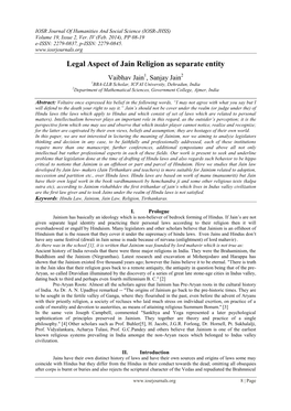 Legal Aspect of Jain Religion As Separate Entity