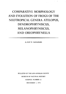 Comparative Morphology and Evolution of Frogs of the Neotropical Genera Atelopus, Dendrophryniscus, Melanophryniscus, and Oreophrynella