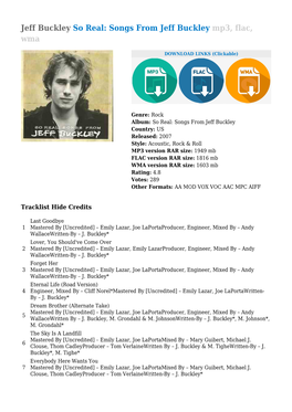 Jeff Buckley So Real: Songs from Jeff Buckley Mp3, Flac, Wma