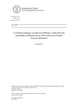 Livelihood Strategies in North-West Pakistan: Results from the Sustainable Livelihoods Survey 2004, North-West Frontier Province (Pakistan)