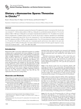 Dietary L-Homoserine Spares Threonine in Chicks1,2