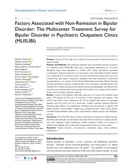 Factors Associated with Non-Remission in Bipolar Disorder: the Multicenter Treatment Survey for Bipolar Disorder in Psychiatric Outpatient Clinics (MUSUBI)