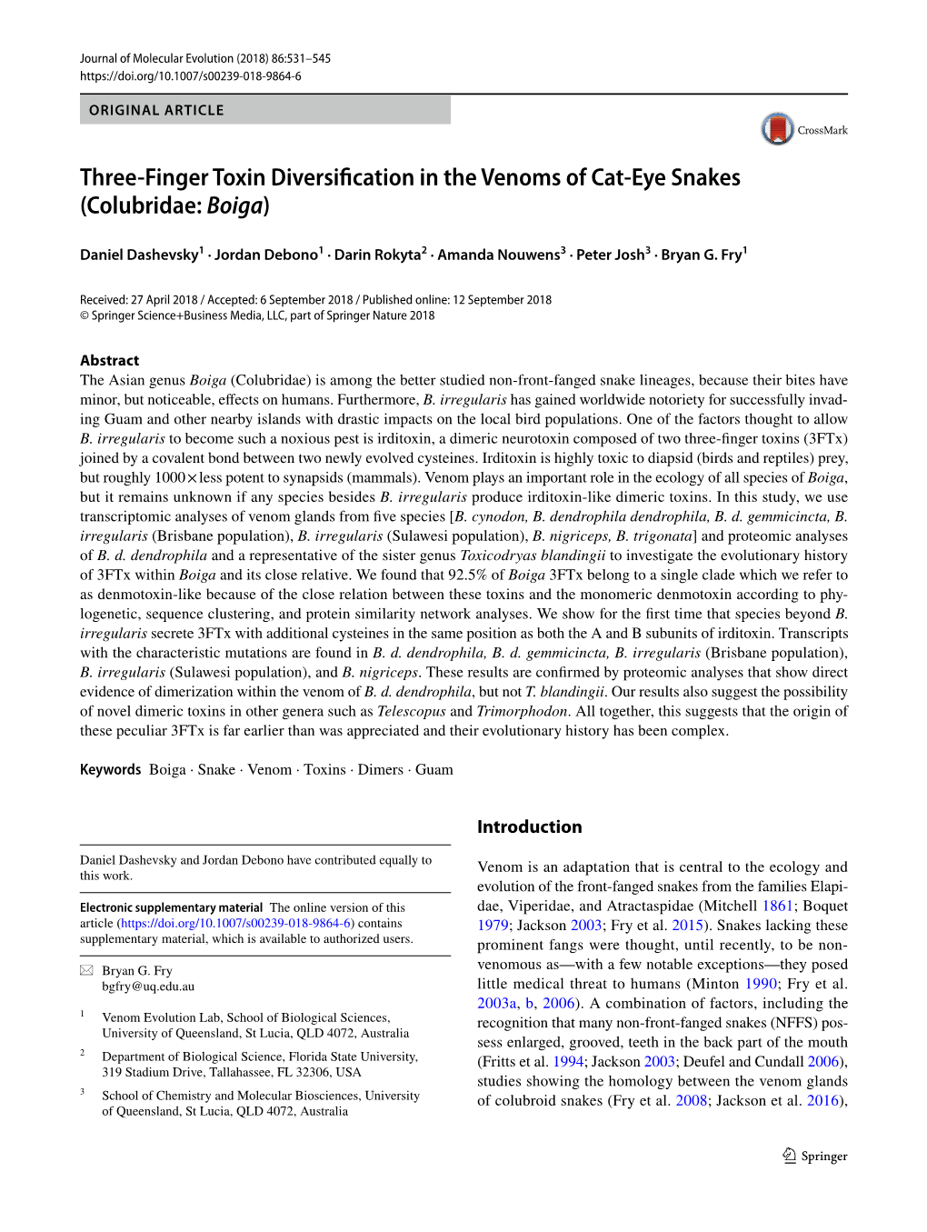 Three-Finger Toxin Diversification in the Venoms of Cat-Eye Snakes (Colubridae: Boiga)