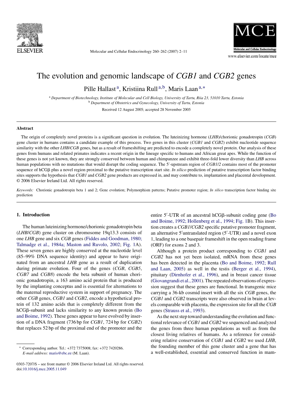 The Evolution and Genomic Landscape of CGB1 and CGB2 Genes