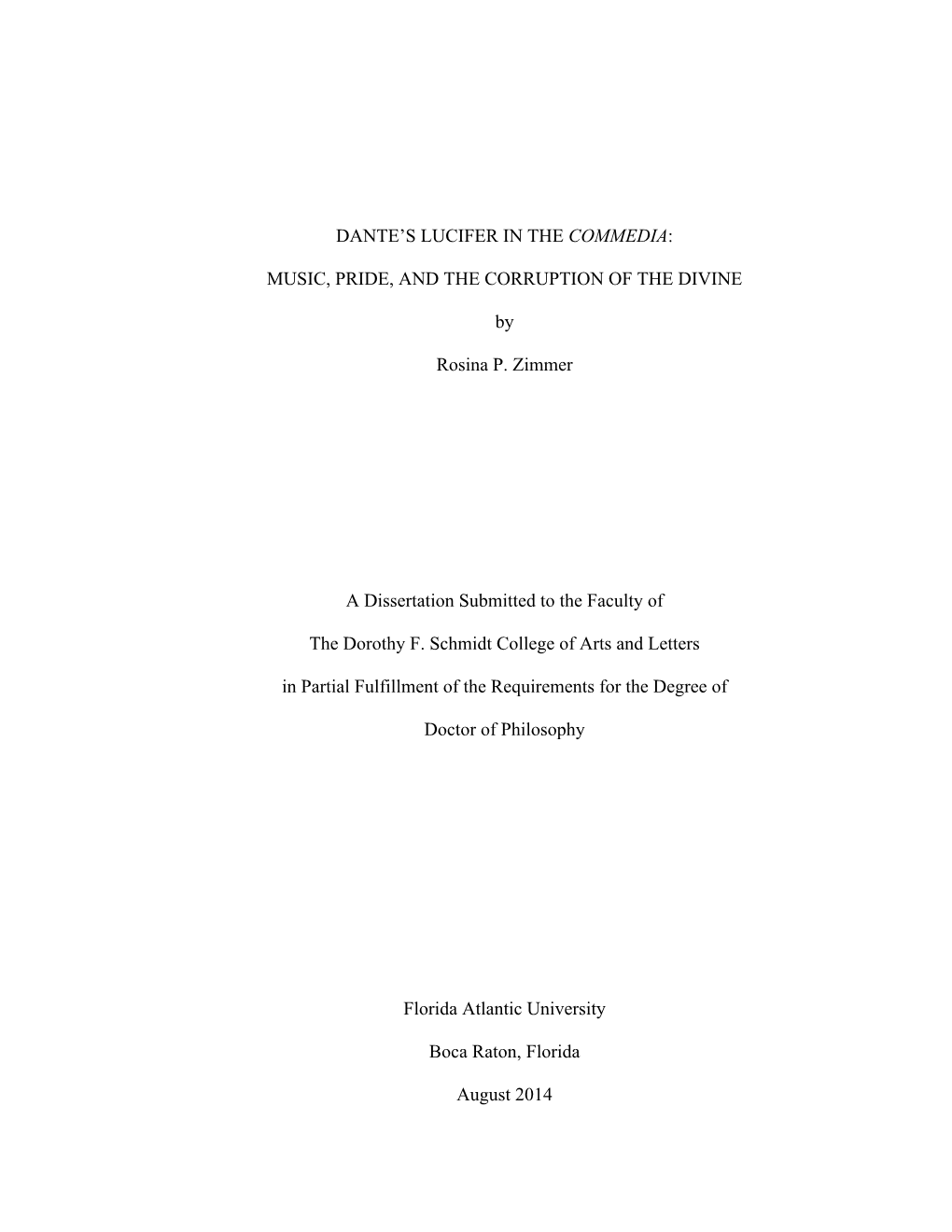 Dante's Lucifer in the Commedia: Music, Pride, and the Corruption of the Divine