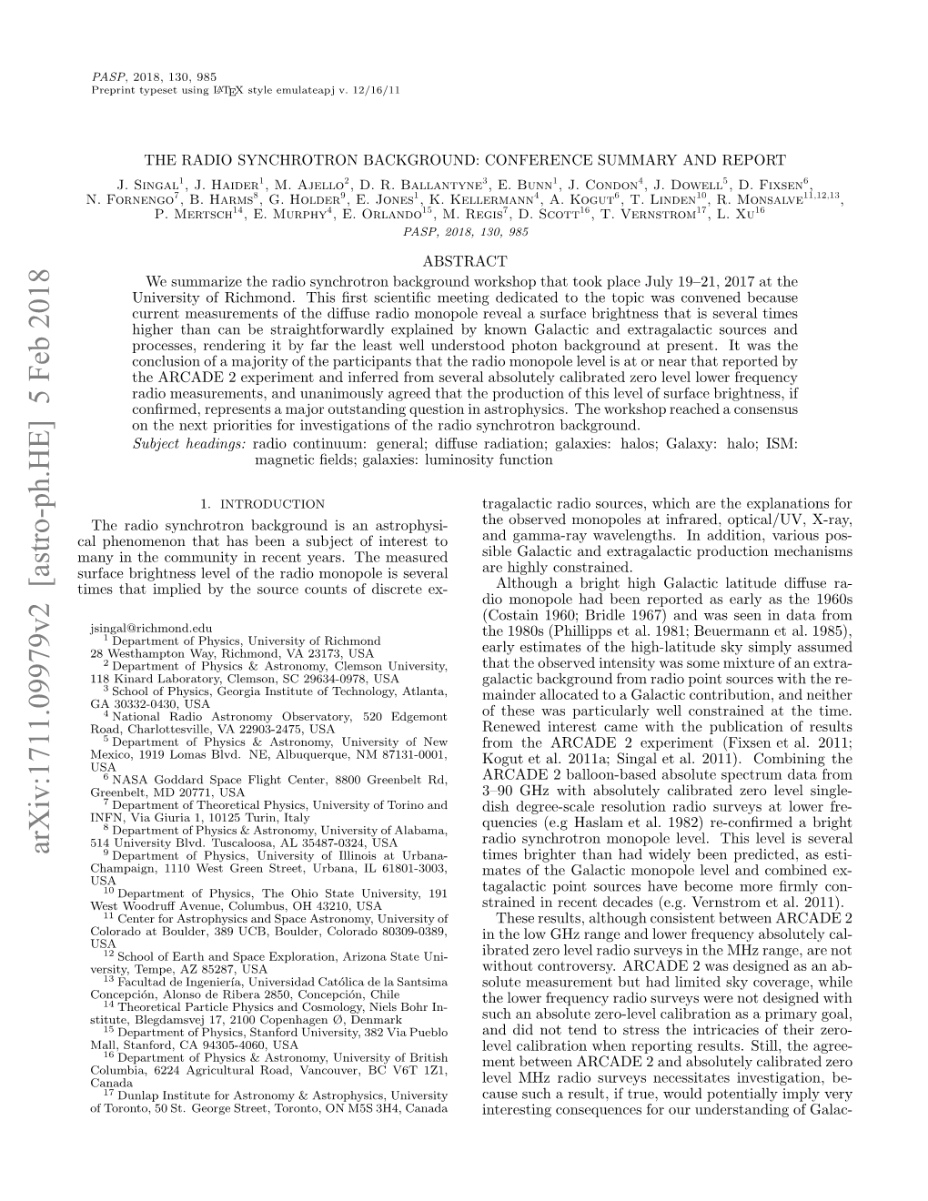 The Radio Synchrotron Background: Conference Summary and Report