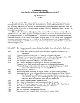 Kahnawake Timeline