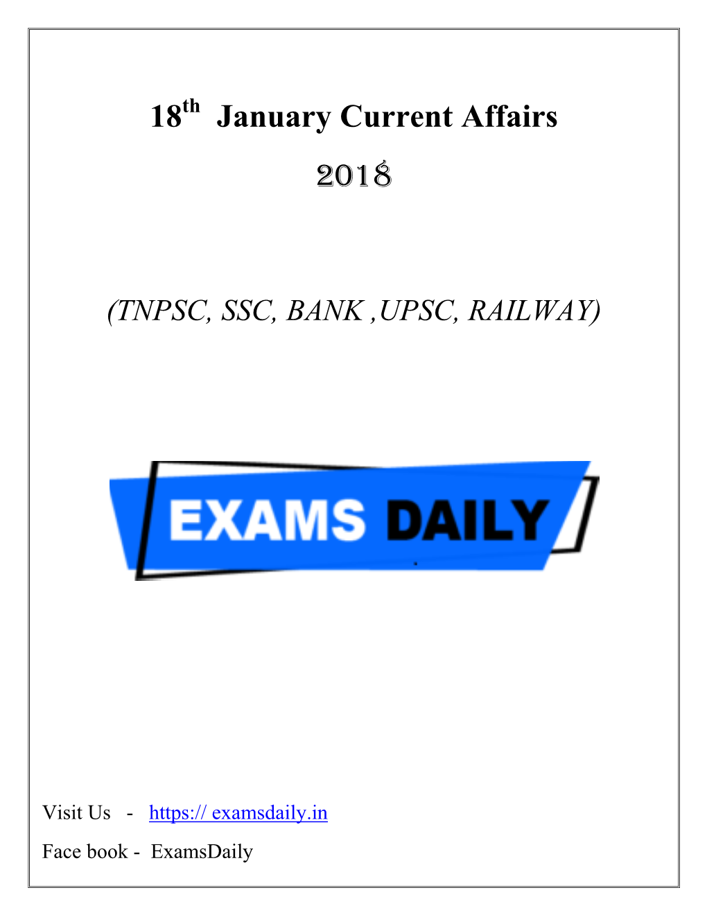 18 January Current Affairs 2018