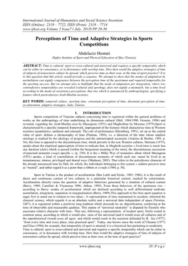 Perceptions of Time and Adaptive Strategies in Sports Competitions