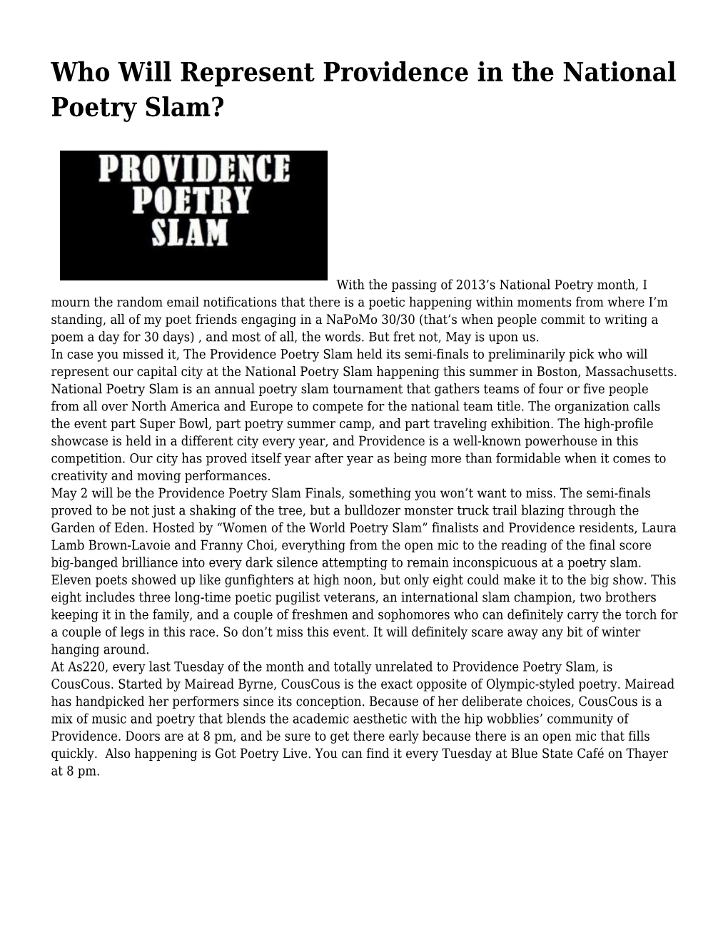 Who Will Represent Providence in the National Poetry Slam?