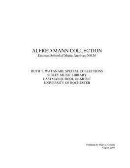 ALFRED MANN COLLECTION Eastman School of Music Archives 000.30
