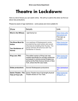 Theatre in Lockdown!