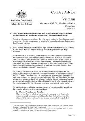 Country Advice Vietnam Vietnam – VNM38290 – Debt– Police