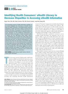 Identifying Health Consumers' Ehealth Literacy to Decrease Disparities In