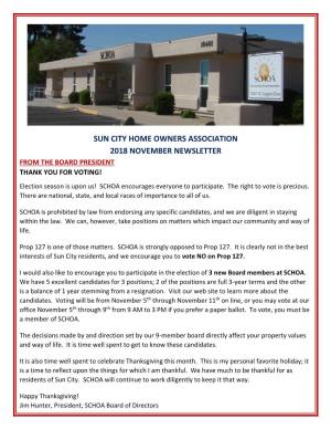 Sun City Home Owners Association 2018 November Newsletter
