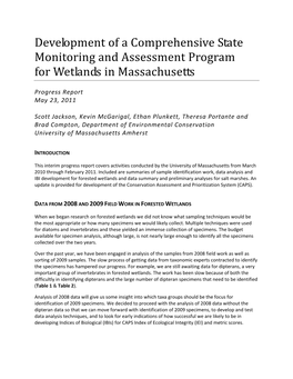 Development of a Comprehensive State Monitoring and Assessment Program for Wetlands in Massachusetts