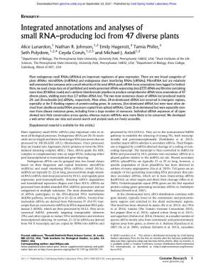 Integrated Annotations and Analyses of Small RNA–Producing Loci from 47 Diverse Plants