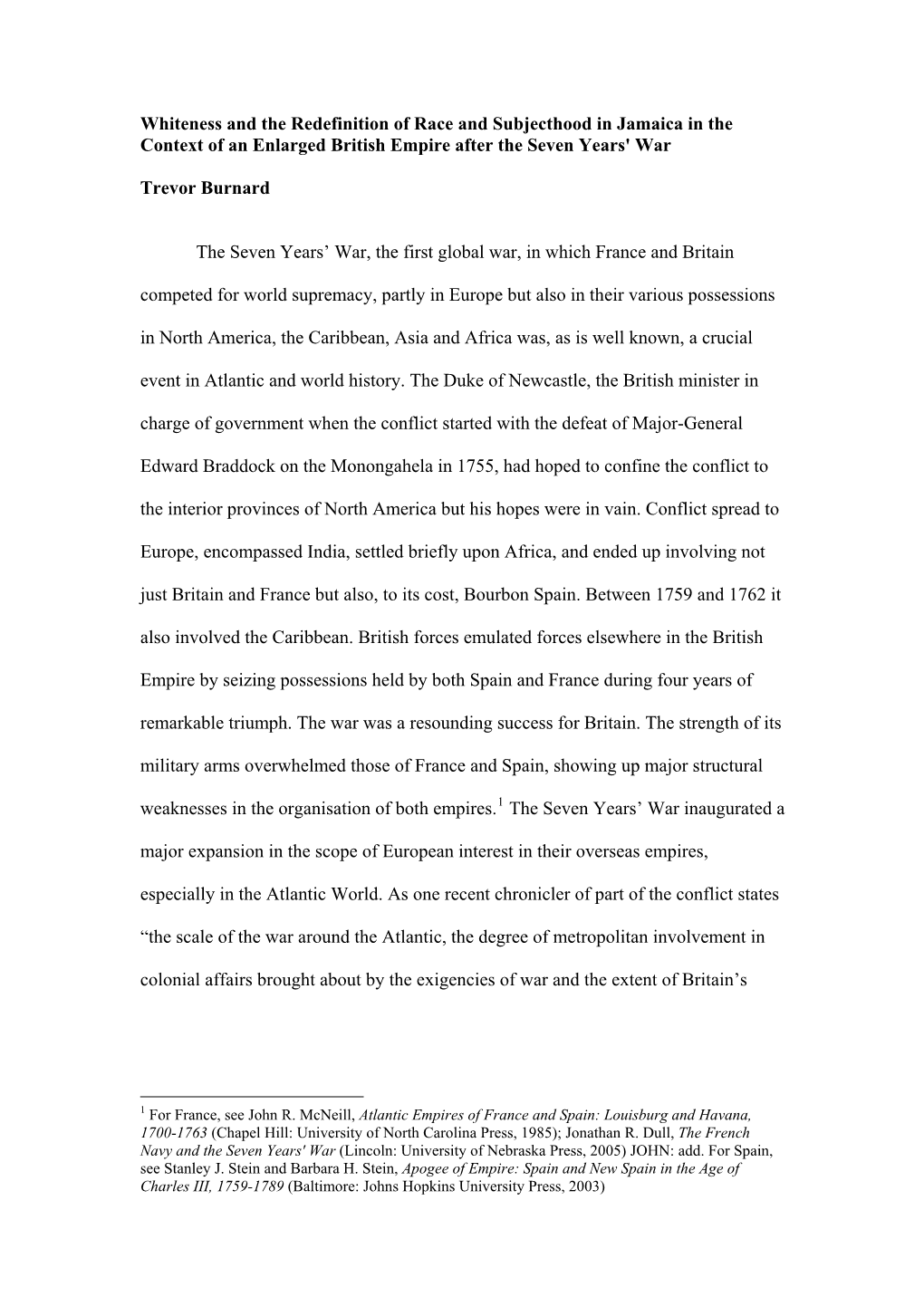 Whiteness and the Redefinition of Race and Subjecthood in Jamaica in the Context of an Enlarged British Empire After the Seven Years' War