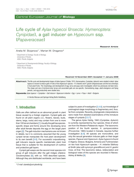 Life Cycle of Aylax Hypecoi (Insecta: Hymenoptera: Cynipidae), a Gall Inducer on Hypecoum Ssp