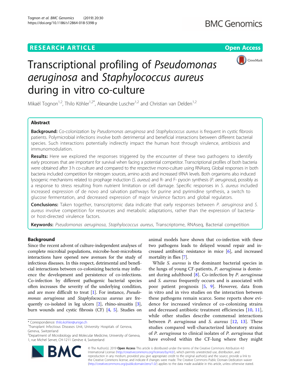 Transcriptional Profiling of Pseudomonas Aeruginosa And