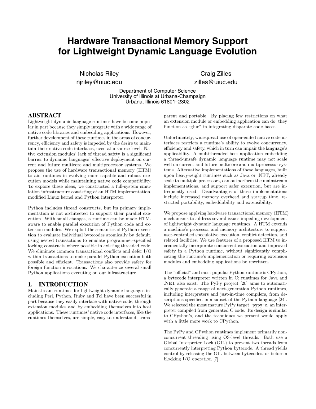 Hardware Transactional Memory Support for Lightweight Dynamic Language Evolution