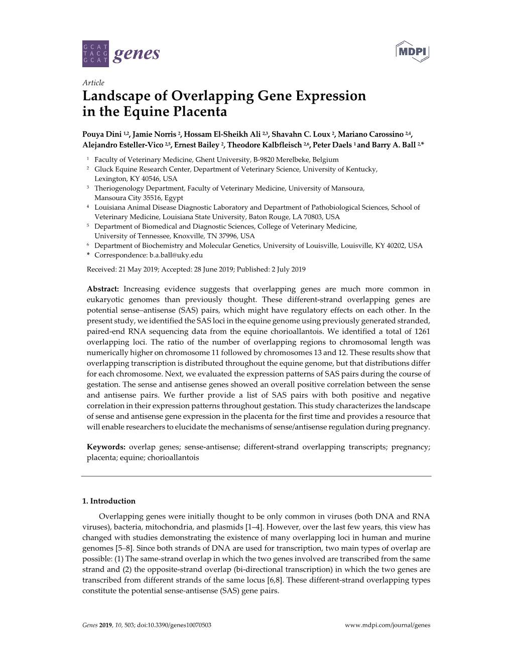 Landscape of Overlapping Gene Expression in the Equine Placenta