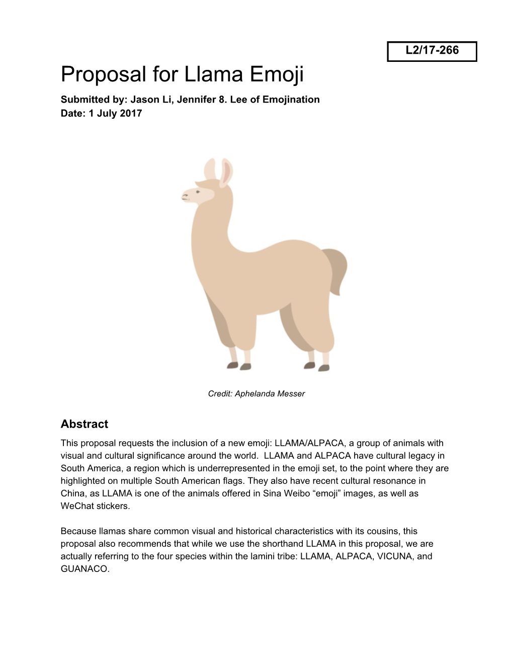 Proposal for Llama Emoji Submitted By: Jason Li, Jennifer 8