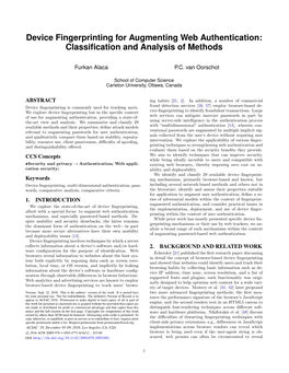 Device Fingerprinting for Augmenting Web Authentication: Classiﬁcation and Analysis of Methods
