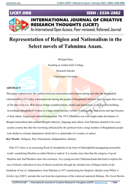 Representation of Religion and Nationalism in the Select Novels Of