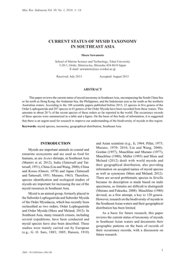 Current Status of Mysid Taxonomy in Southeast Asia