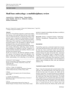 Skull Base Embryology: a Multidisciplinary Review