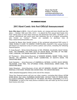 Kentcaf 2013 Press Release
