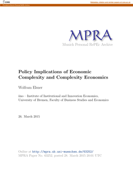 Policy Implications of Economic Complexity and Complexity Economics