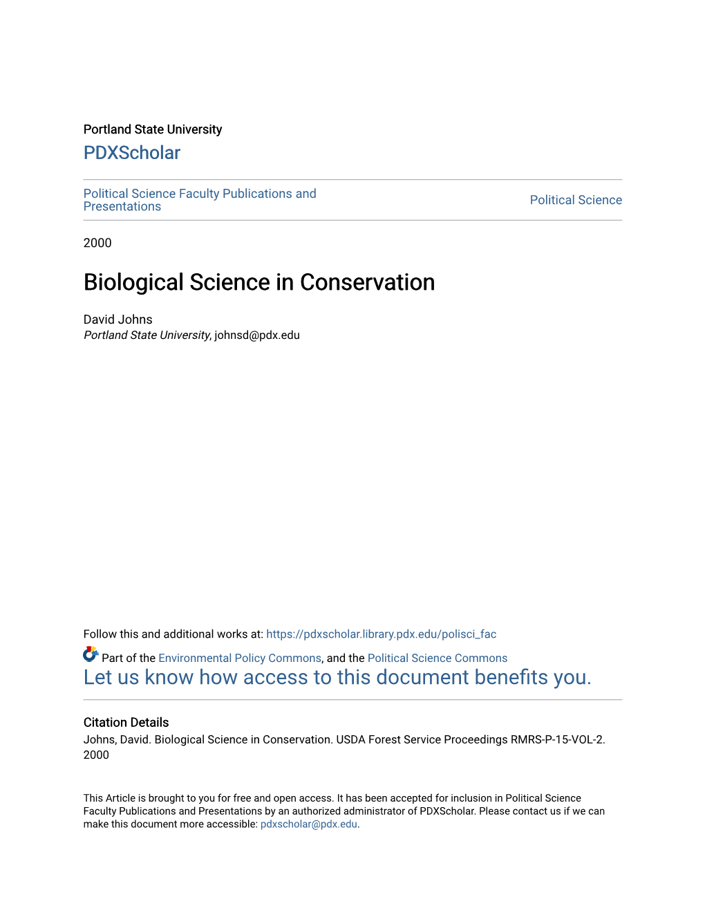 Biological Science in Conservation