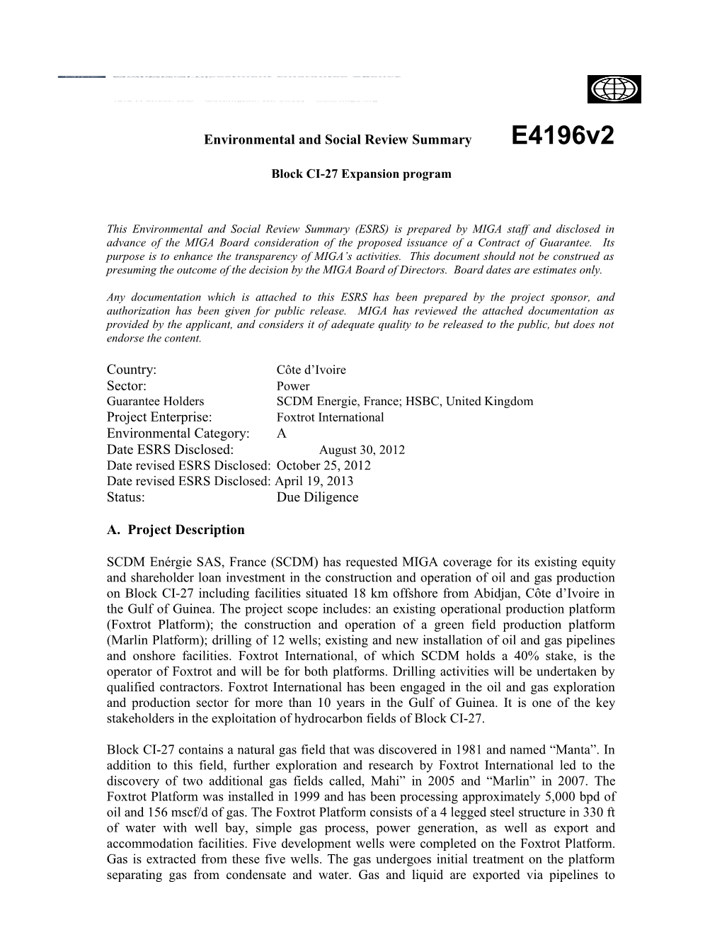 Environmental and Social Review Summary Template