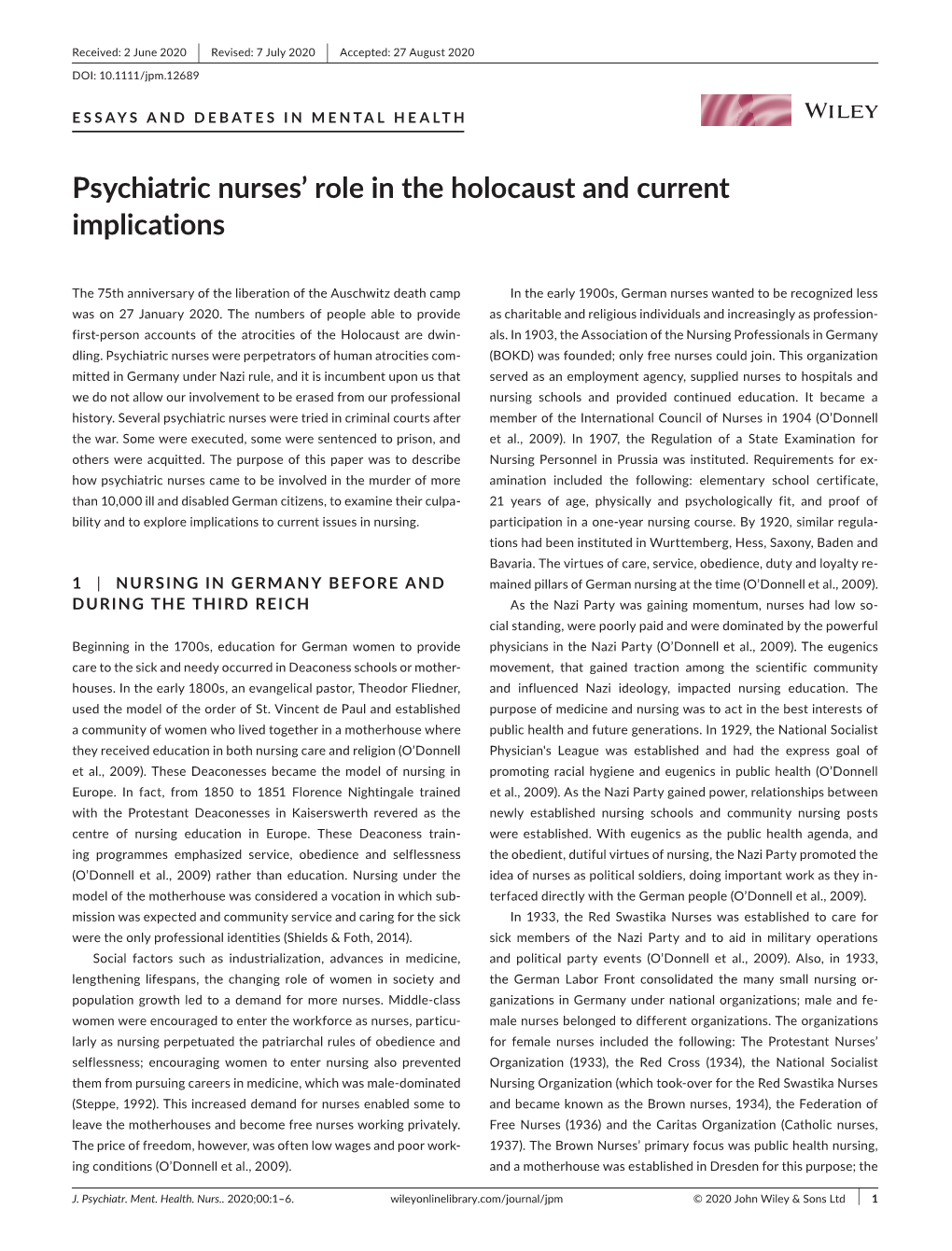 Psychiatric Nurses' Role in the Holocaust And