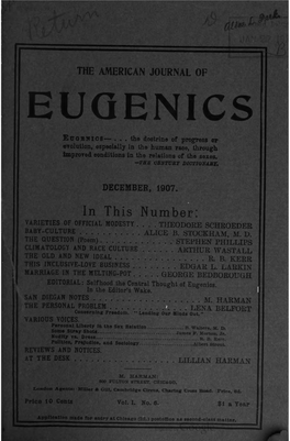 American Journal of Eugenics V1 N6 Dec 1907