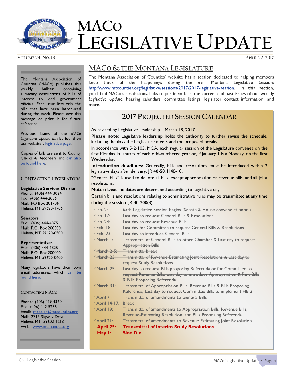 Maco Legislative Update Volume 24, No