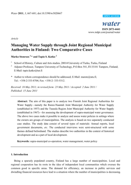 Managing Water Supply Through Joint Regional Municipal Authorities in Finland: Two Comparative Cases