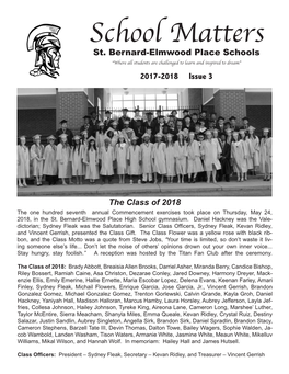 St. Bernard-Elmwood Place Schools “Where All Students Are Challenged to Learn and Inspired to Dream” 2017-2018 Issue 3